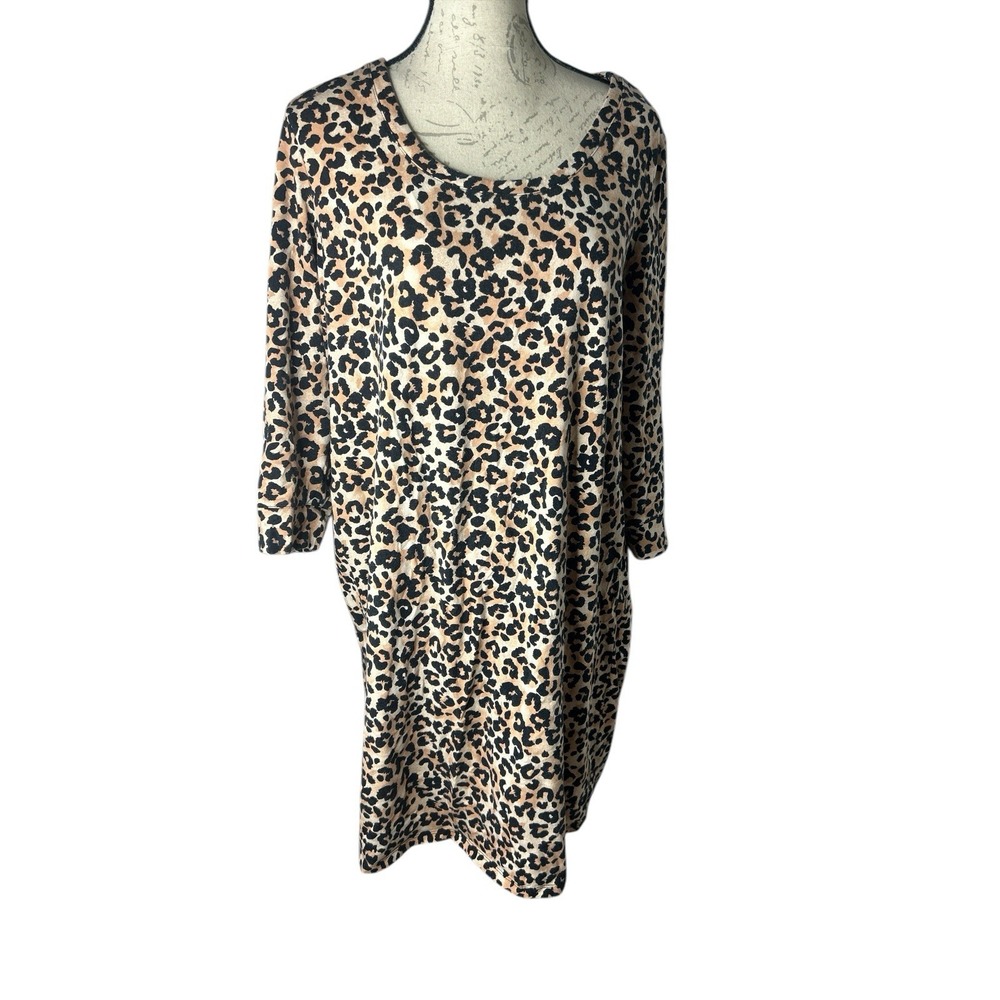 Soma Animal Print Soft Night Shirt Nightie Top 1/2 Sleeve Brown Black Cheetah XL